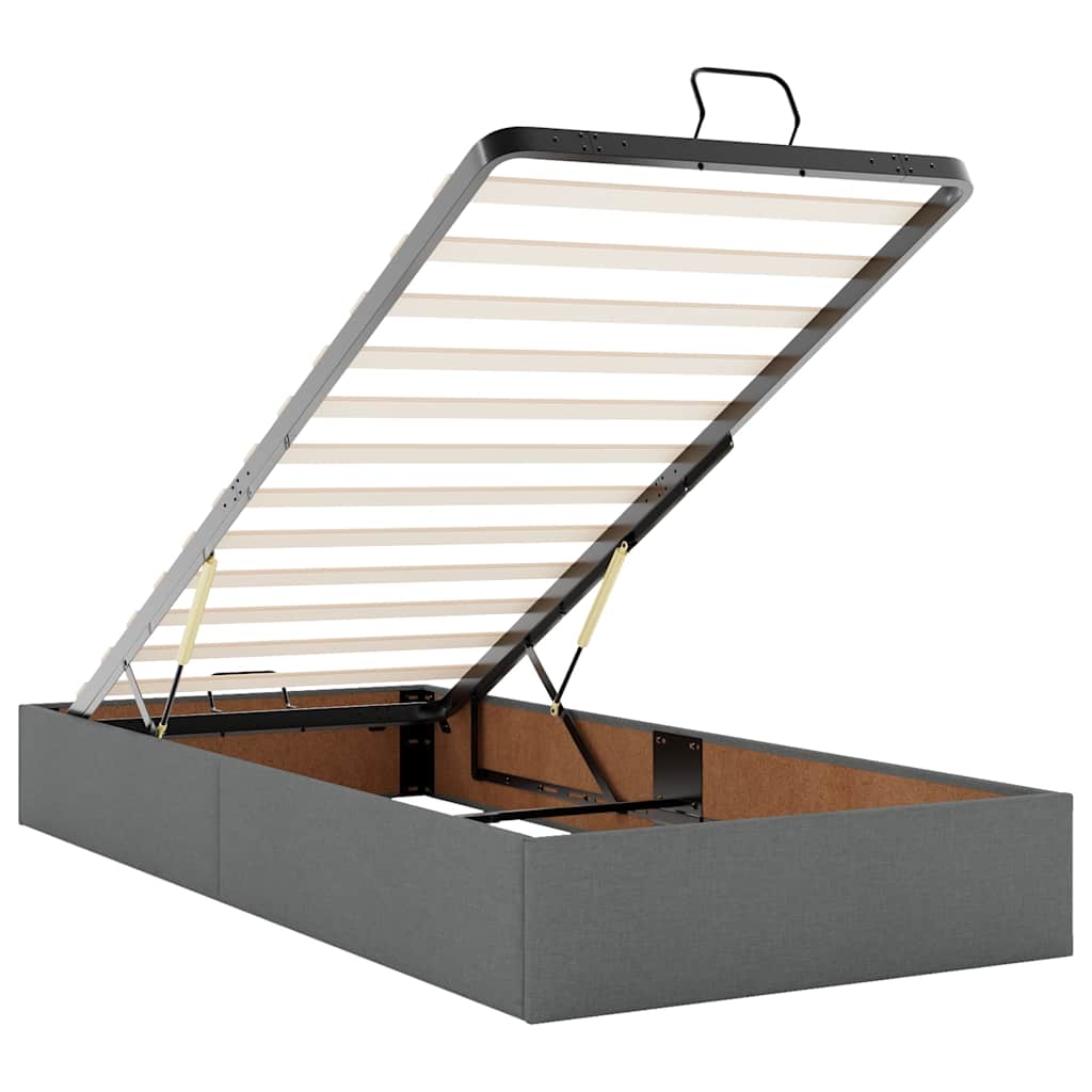 Cadre de lit ottoman avec matelas gris foncé 100x200 cm tissu - XIOS