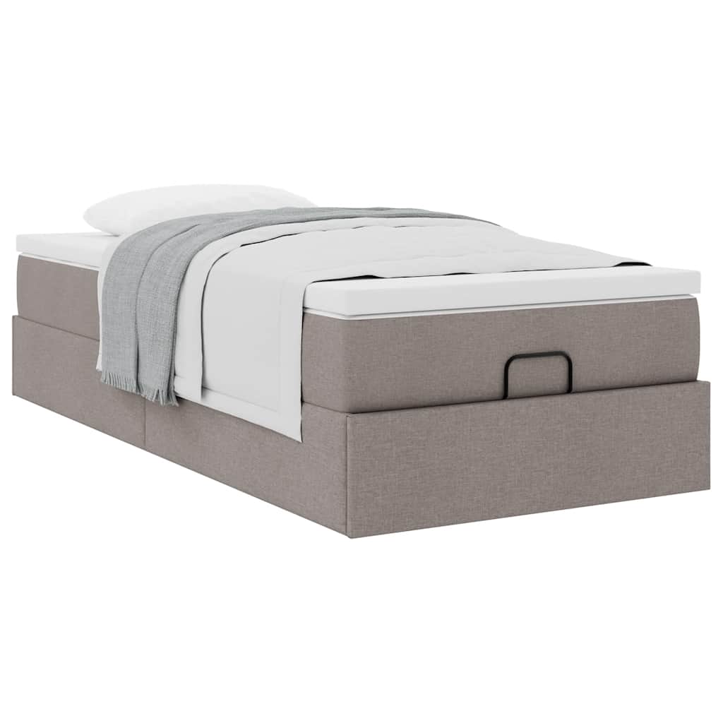 Cadre de lit ottoman avec matelas taupe 100x200 cm tissu