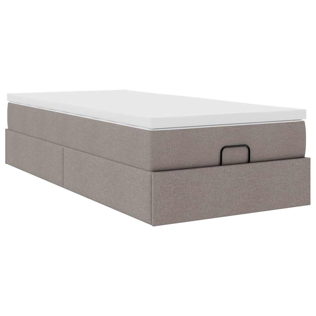Cadre de lit ottoman avec matelas taupe 100x200 cm tissu