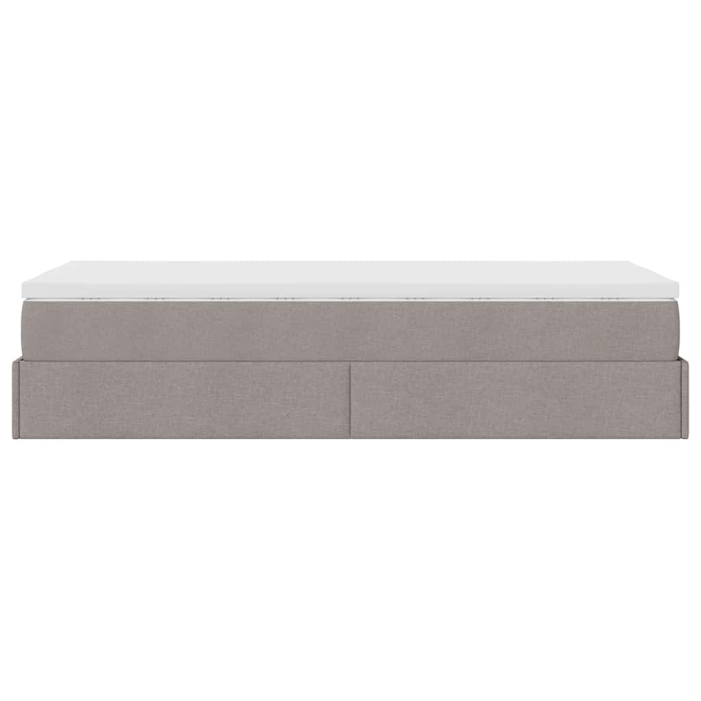 Cadre de lit ottoman avec matelas taupe 100x200 cm tissu