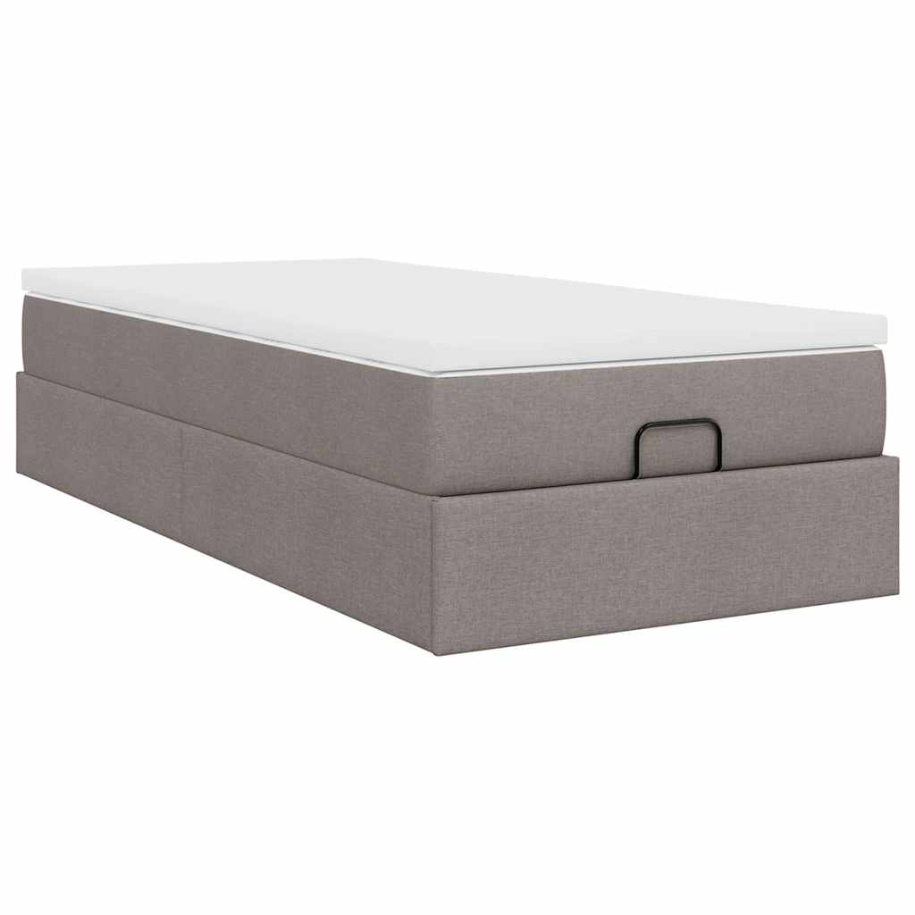 Cadre de lit ottoman avec matelas taupe 100x200 cm tissu