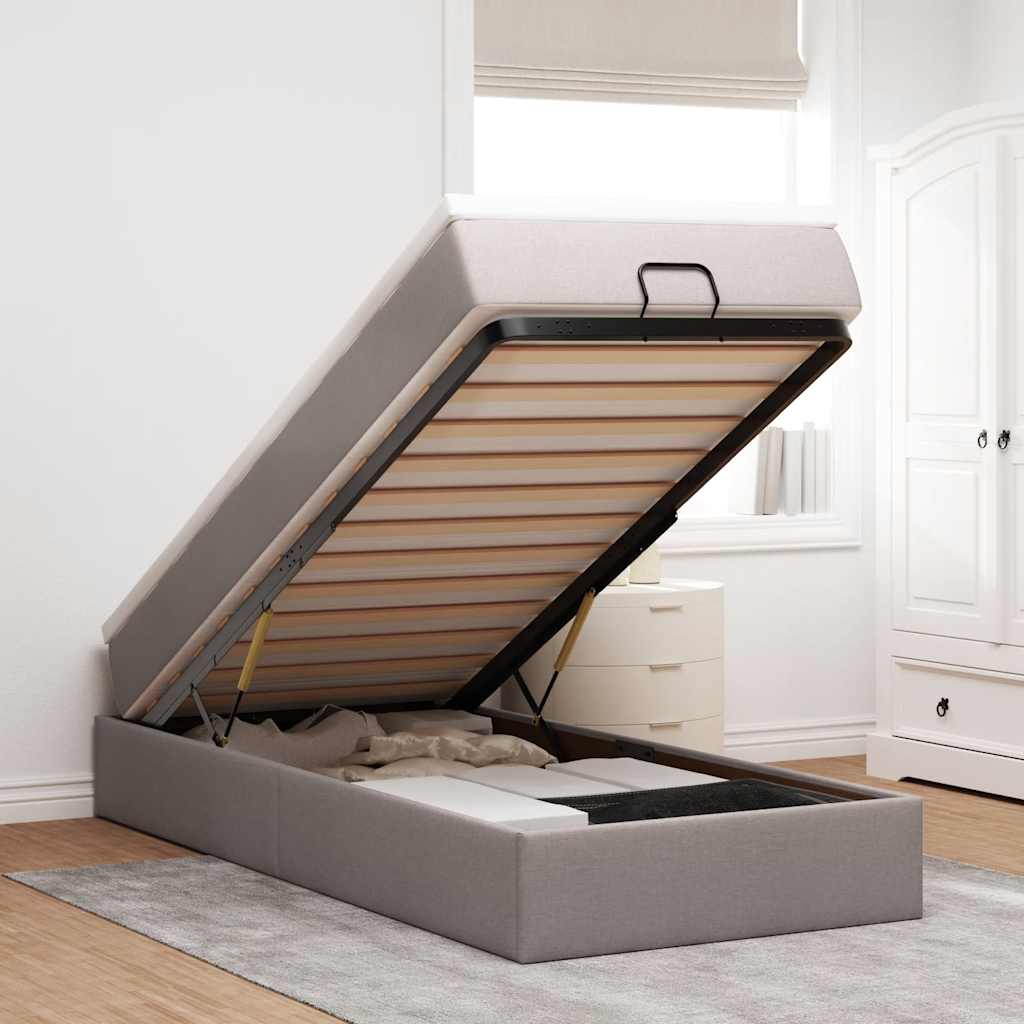 Cadre de lit ottoman avec matelas taupe 100x200 cm tissu