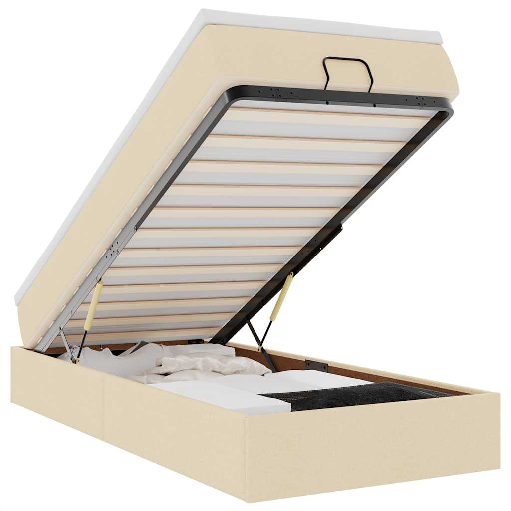 Cadre de lit ottoman avec matelas crème 100x200cm tissu - XIOS