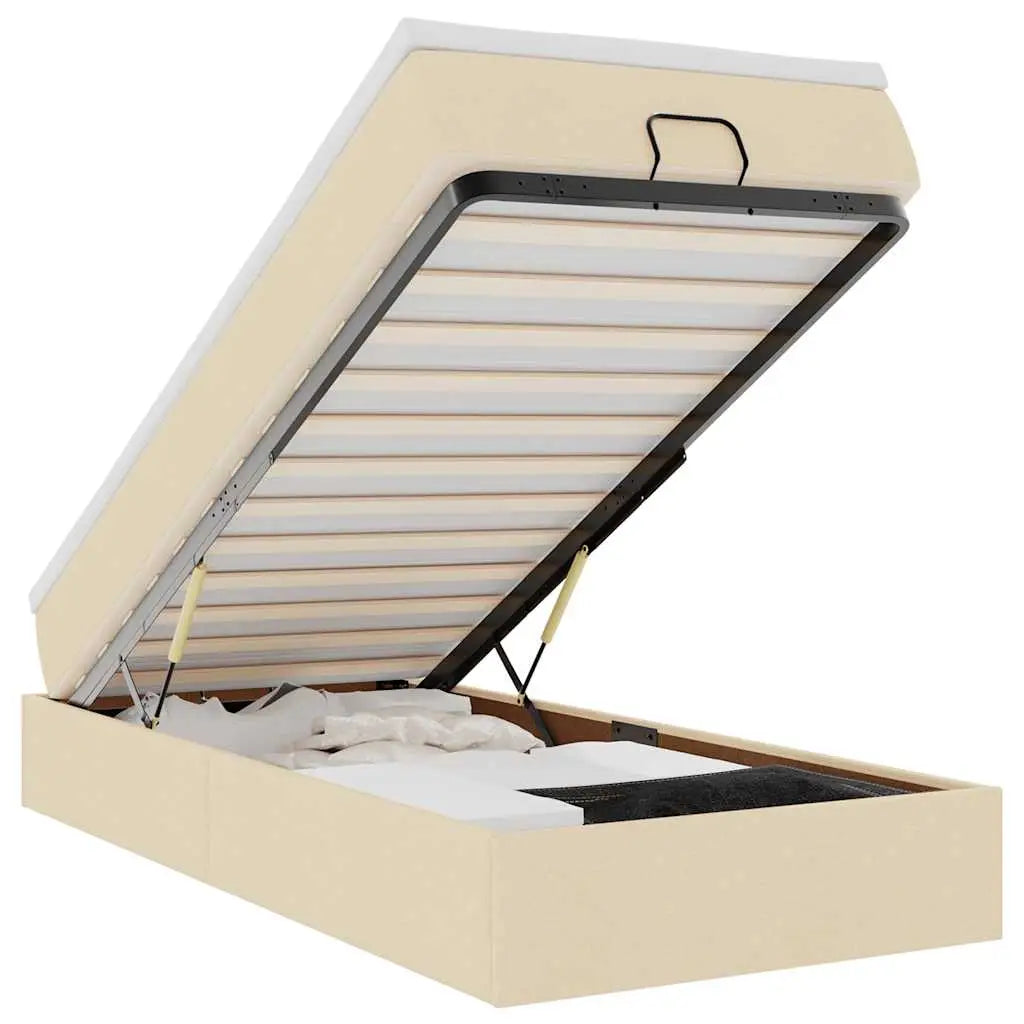 Cadre de lit ottoman avec matelas crème 100x200cm tissu - XIOS