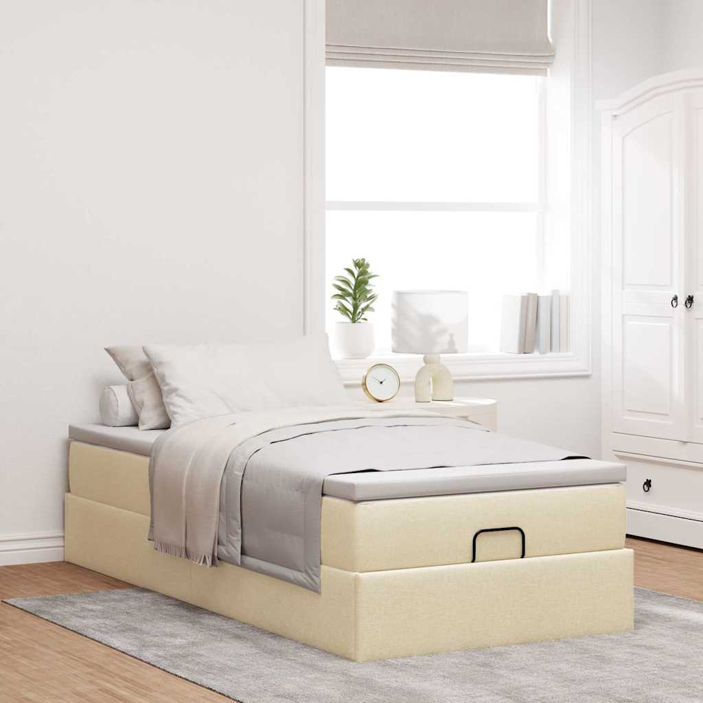 Cadre de lit ottoman avec matelas crème 100x200cm tissu - XIOS