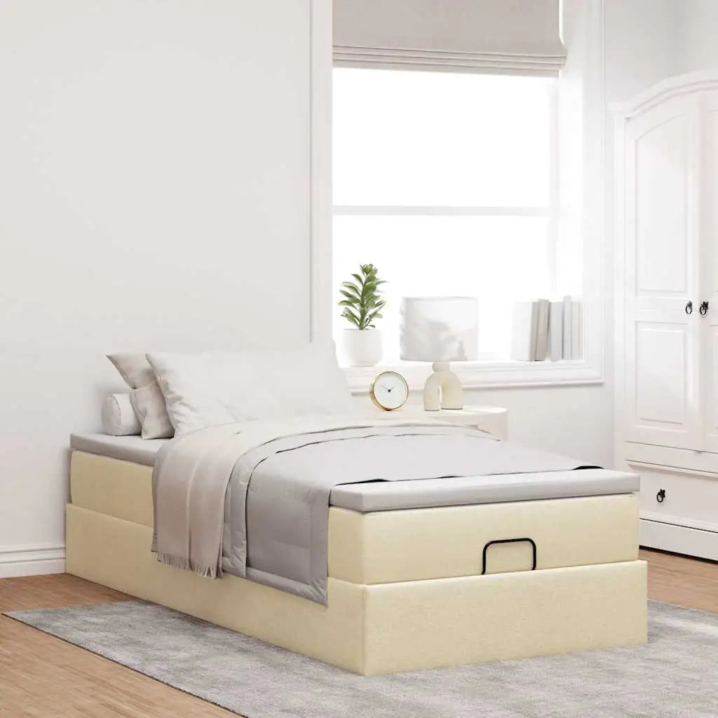 Cadre de lit ottoman avec matelas crème 100x200cm tissu - XIOS