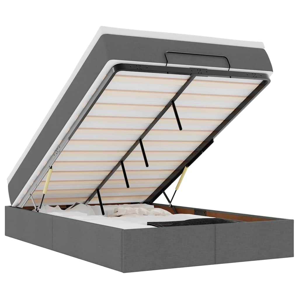 Cadre de lit ottoman avec matelas gris foncé 120x190 cm tissu - XIOS