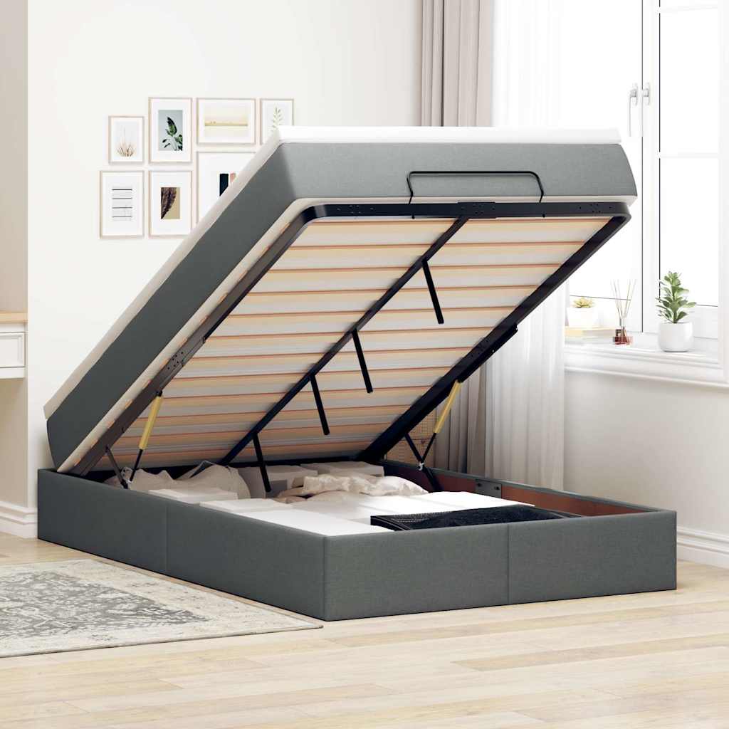 Cadre de lit ottoman avec matelas gris foncé 120x190 cm tissu - XIOS