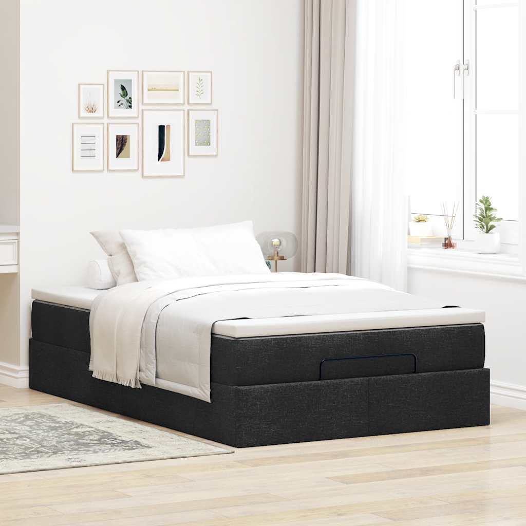 Cadre de lit ottoman avec matelas noir 120x190 cm tissu - XIOS