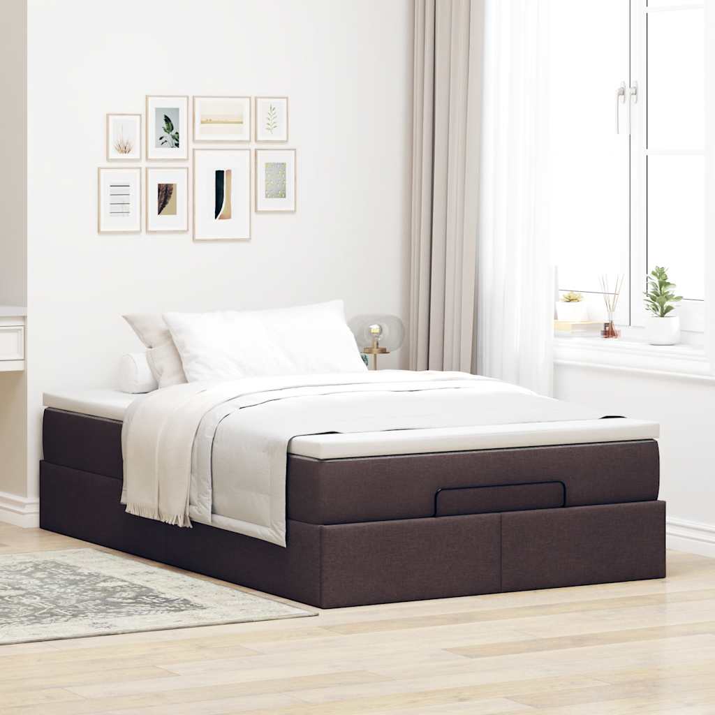 Cadre de lit ottoman avec matelas marron foncé 120x190 cm tissu - XIOS