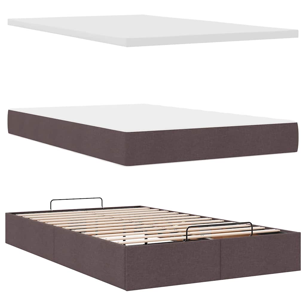 Cadre de lit ottoman avec matelas marron foncé 120x190 cm tissu - XIOS