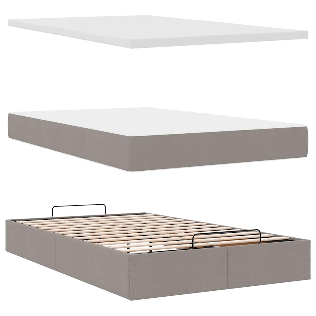 Cadre de lit ottoman avec matelas taupe 120x190 cm tissu - XIOS