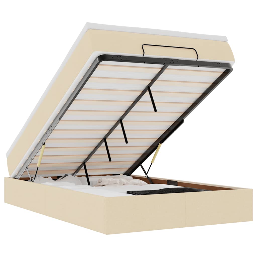 Cadre de lit ottoman avec matelas crème 120x190 cm tissu - XIOS