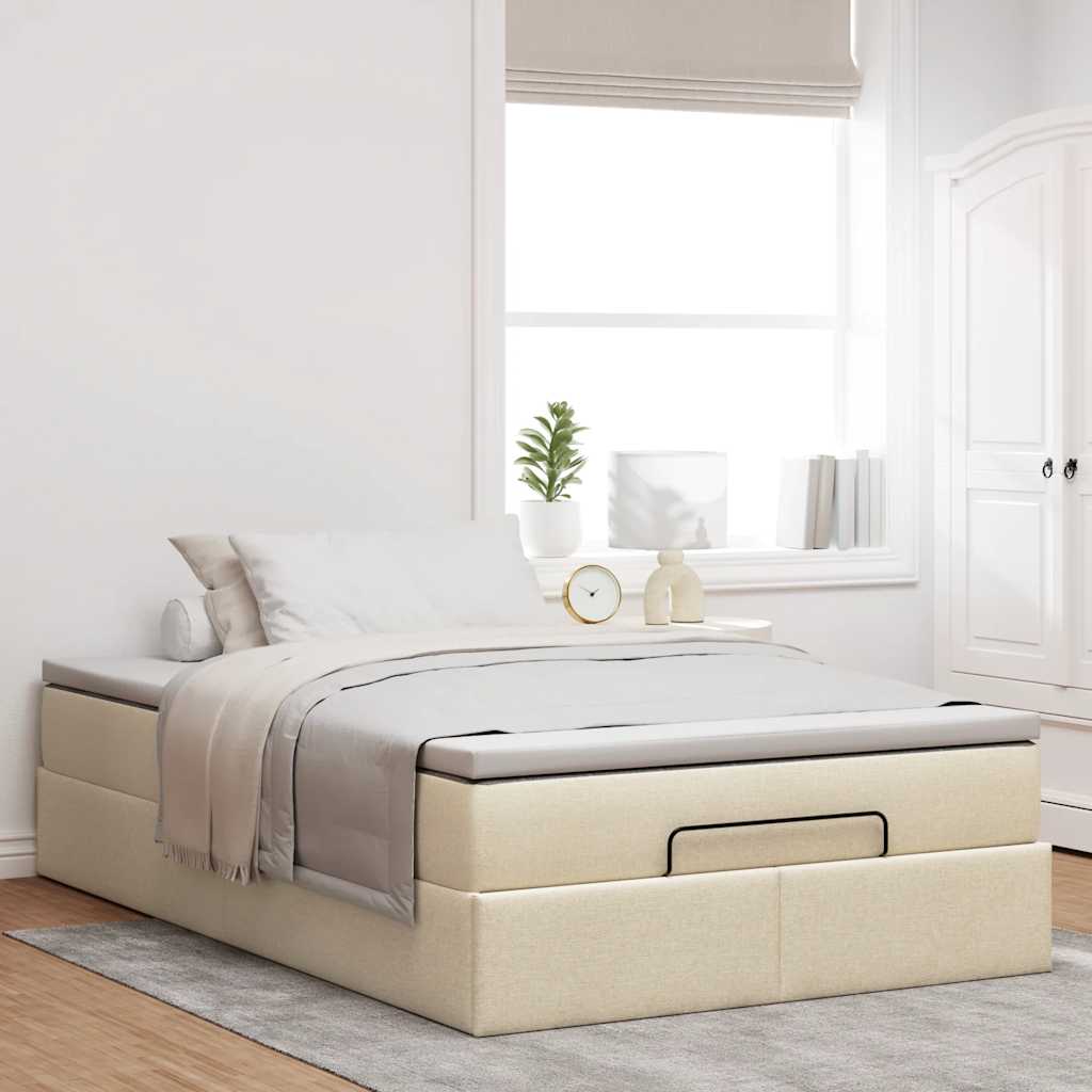 Cadre de lit ottoman avec matelas crème 120x190 cm tissu - XIOS