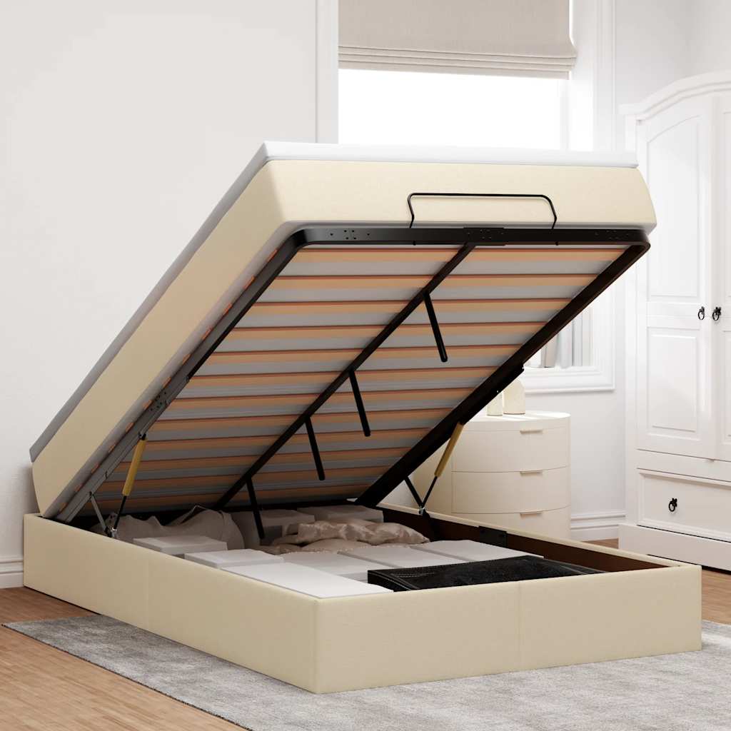 Cadre de lit ottoman avec matelas crème 120x190 cm tissu
