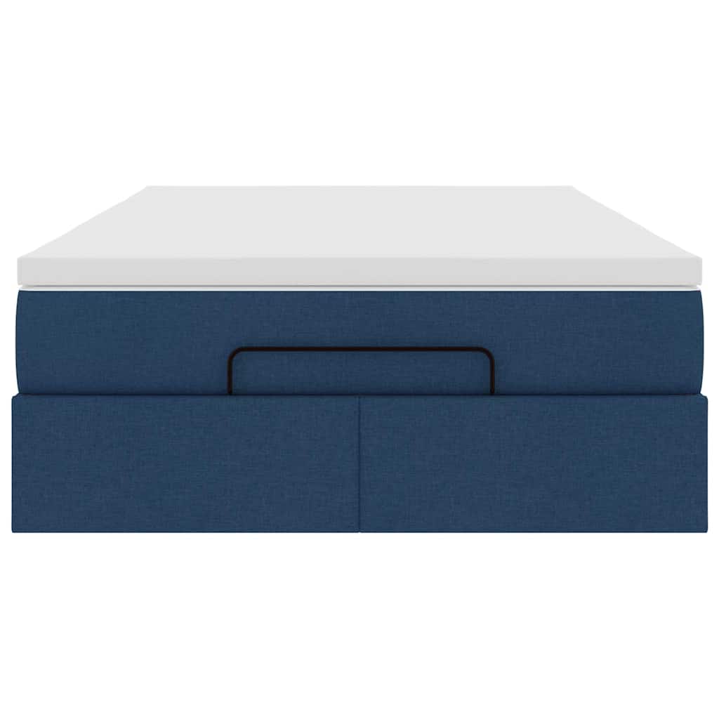 Cadre de lit ottoman avec matelas bleu 120x190 cm tissu