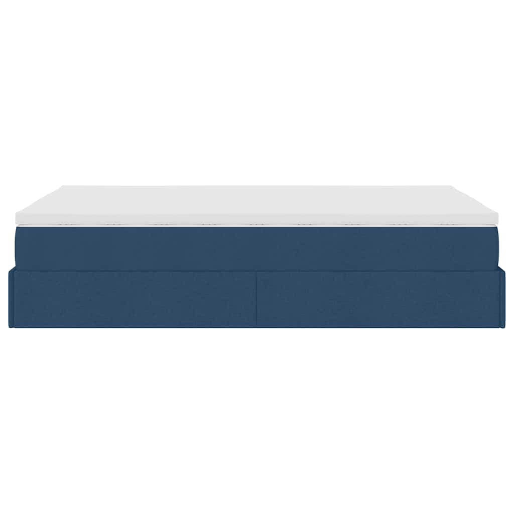 Cadre de lit ottoman avec matelas bleu 120x190 cm tissu