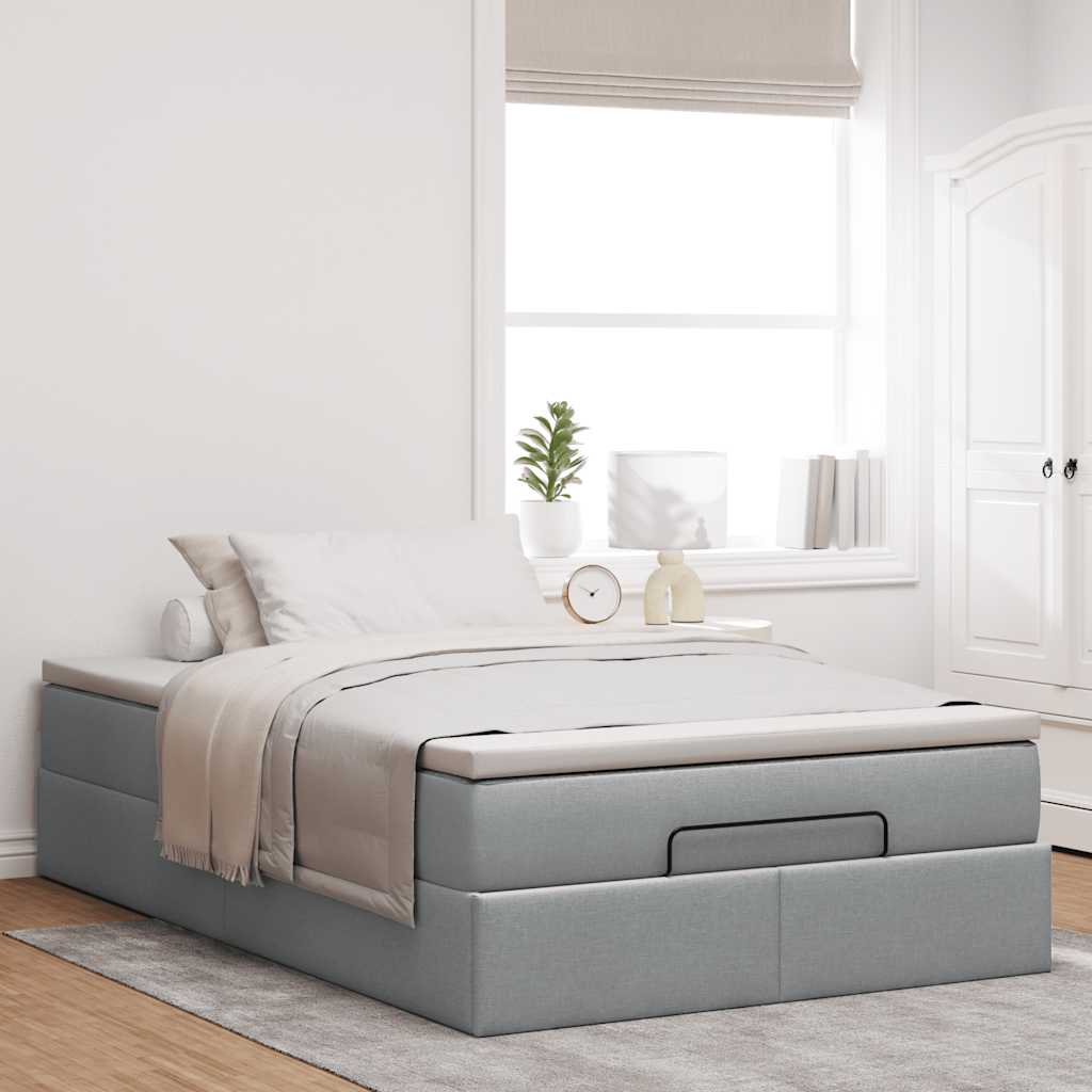 Cadre de lit ottoman et matelas gris clair 120x200 cm tissu - XIOS
