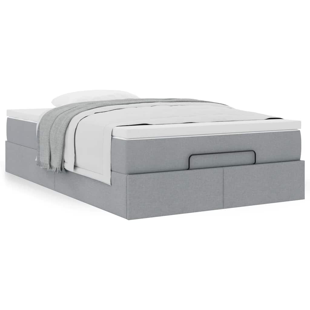 Cadre de lit ottoman et matelas gris clair 120x200 cm tissu - XIOS