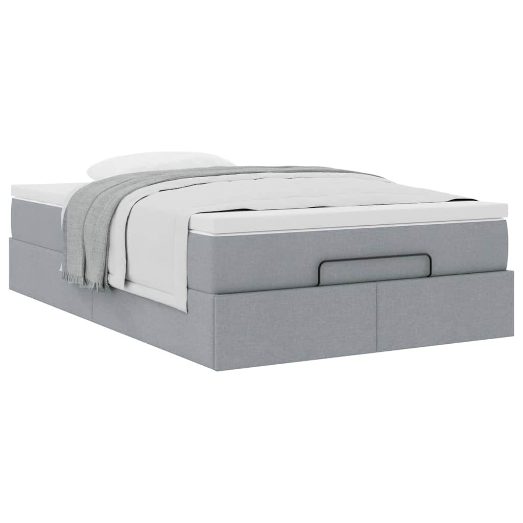 Cadre de lit ottoman et matelas gris clair 120x200 cm tissu - XIOS