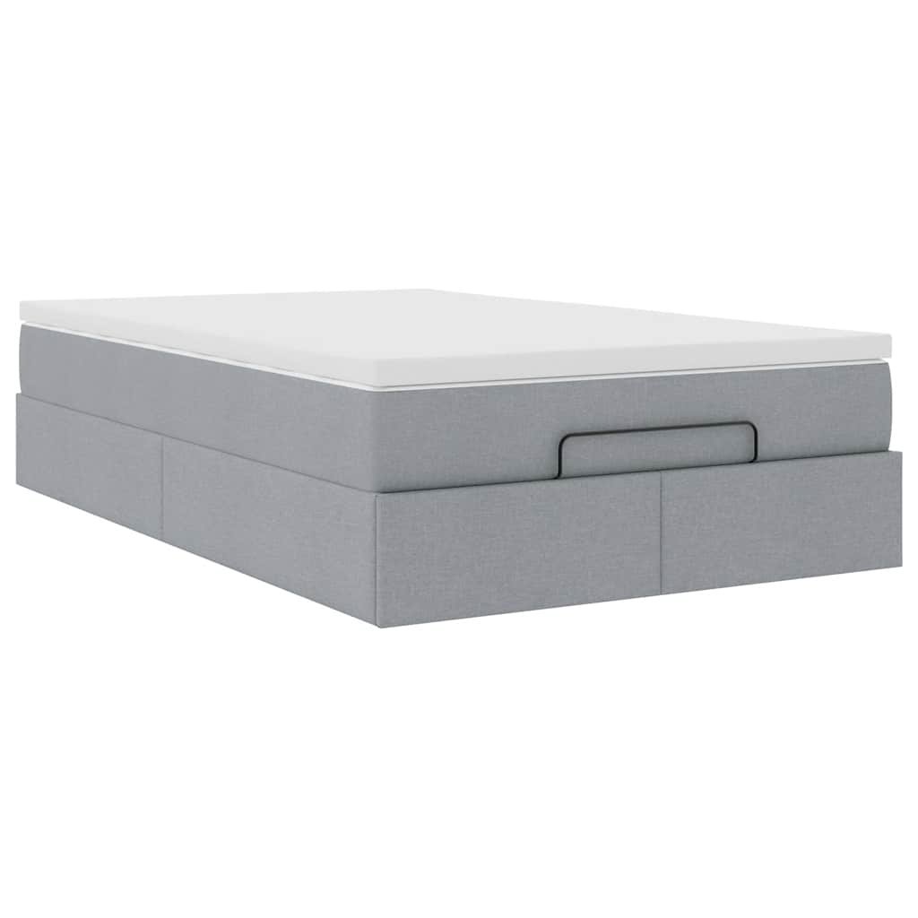 Cadre de lit ottoman et matelas gris clair 120x200 cm tissu - XIOS