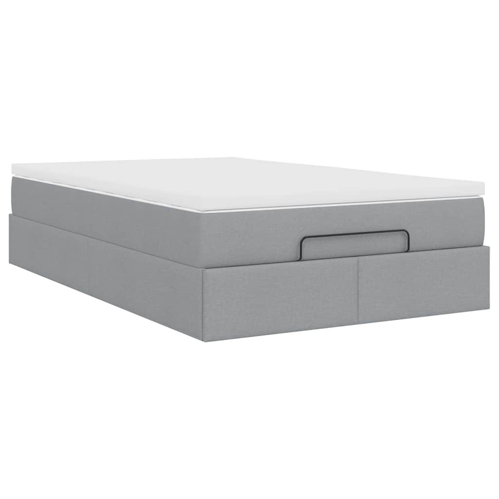 Cadre de lit ottoman et matelas gris clair 120x200 cm tissu - XIOS
