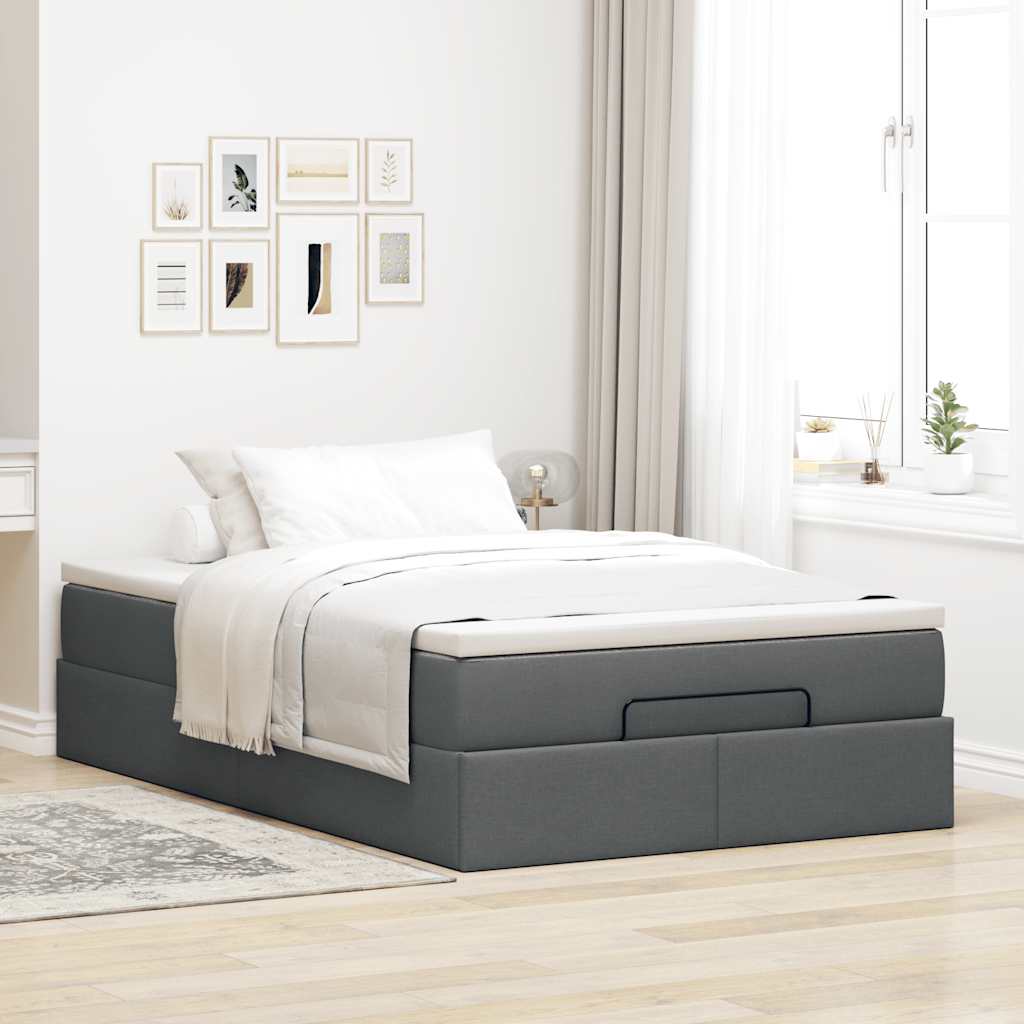 Cadre de lit ottoman avec matelas gris foncé 120x200cm tissu - XIOS