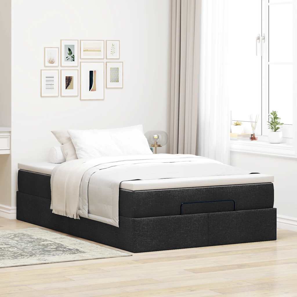 Cadre de lit ottoman avec matelas noir 120x200cm tissu - XIOS
