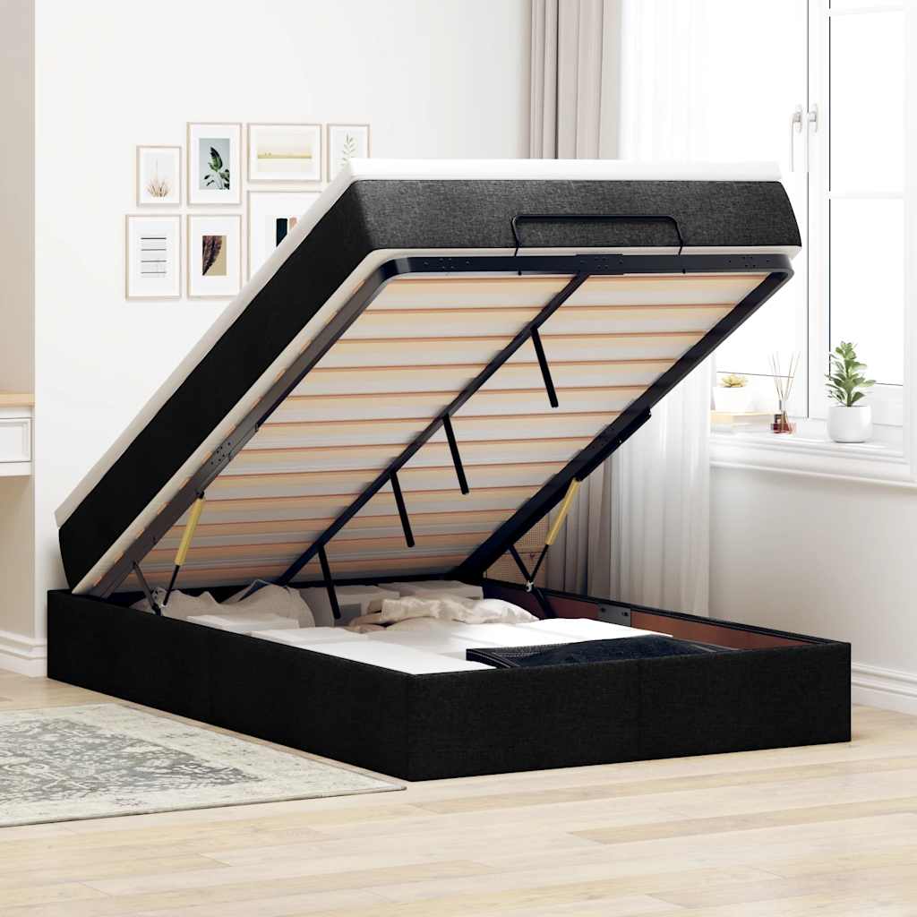 Cadre de lit ottoman avec matelas noir 120x200cm tissu - XIOS