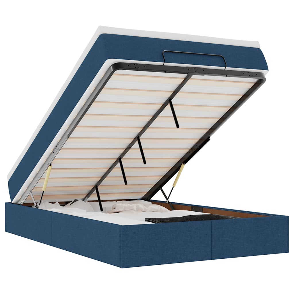 Cadre de lit ottoman avec matelas bleu 120x200 cm tissu - XIOS