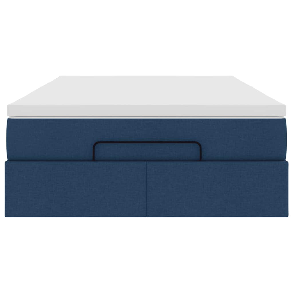 Cadre de lit ottoman avec matelas bleu 120x200 cm tissu