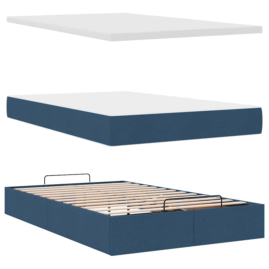 Cadre de lit ottoman avec matelas bleu 120x200 cm tissu - XIOS