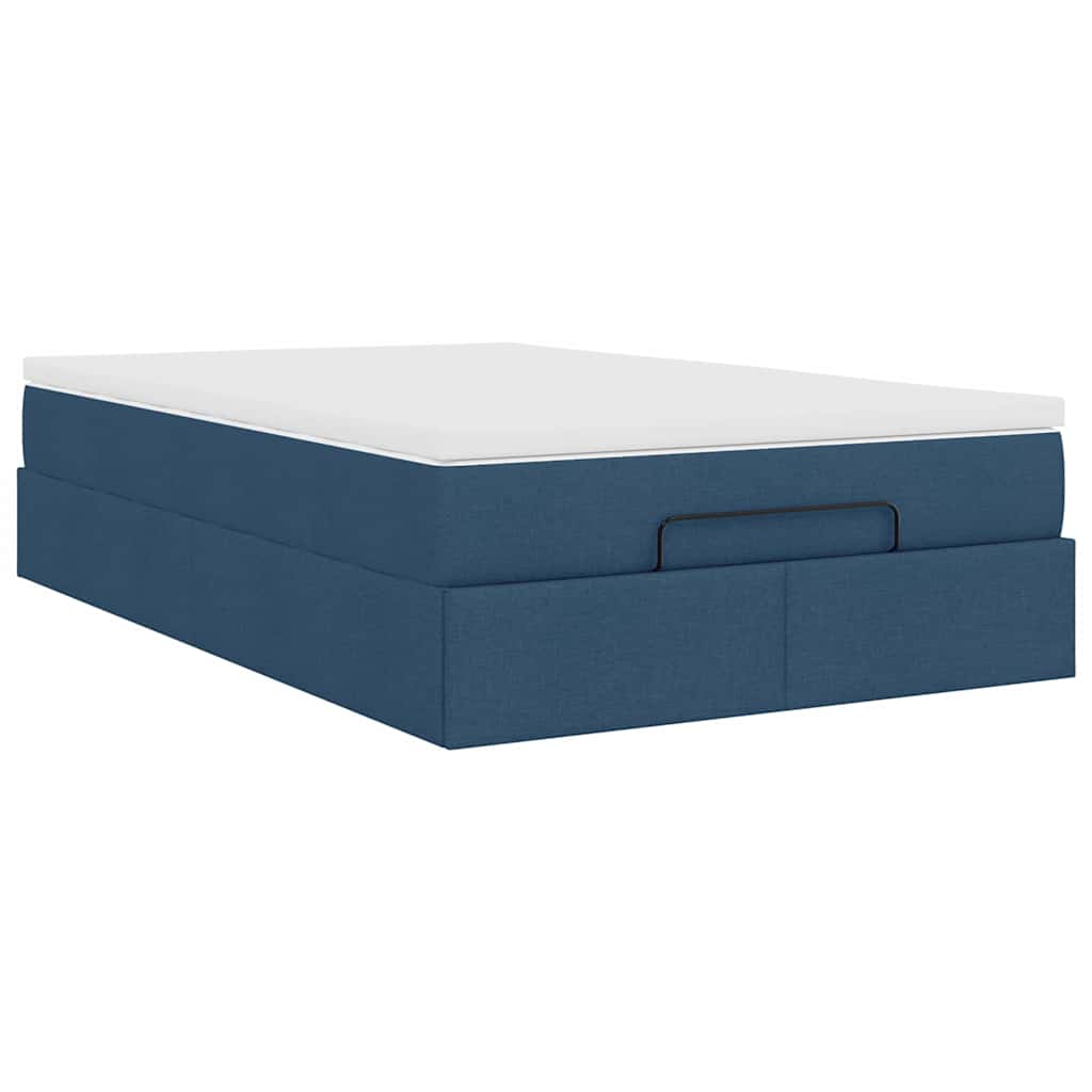 Cadre de lit ottoman avec matelas bleu 120x200 cm tissu - XIOS
