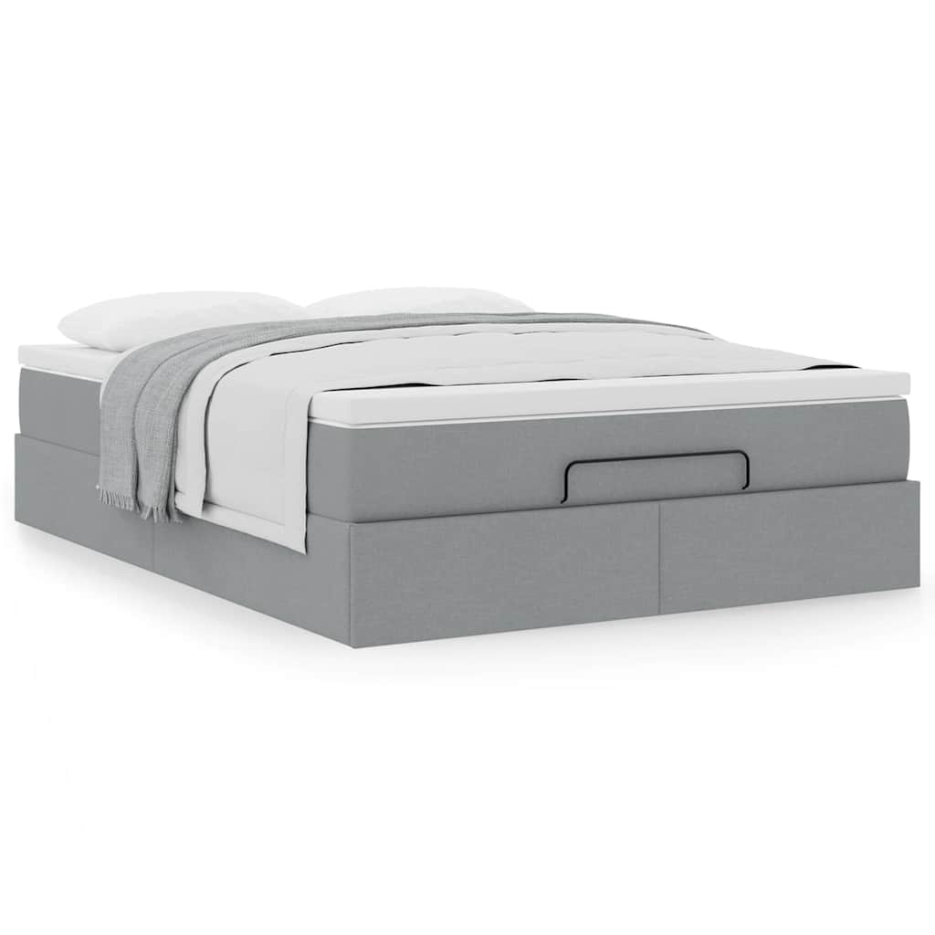 Cadre de lit ottoman et matelas gris clair 140x190 cm tissu - XIOS