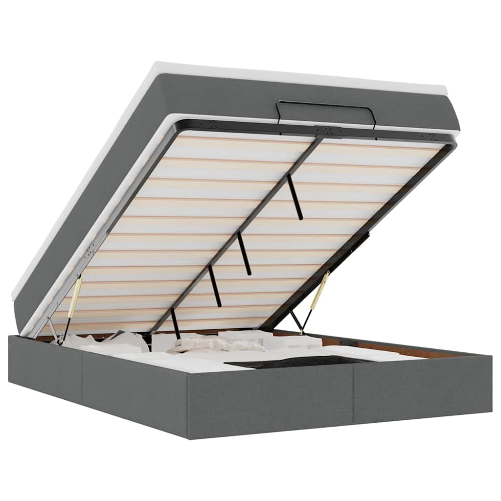 Cadre de lit ottoman avec matelas gris foncé 140x190 cm tissu - XIOS