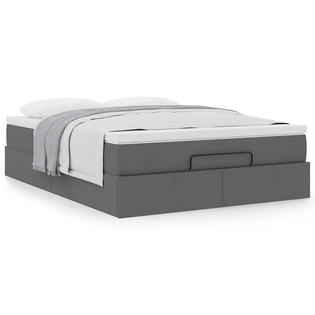 Cadre de lit ottoman avec matelas gris foncé 140x190 cm tissu - XIOS