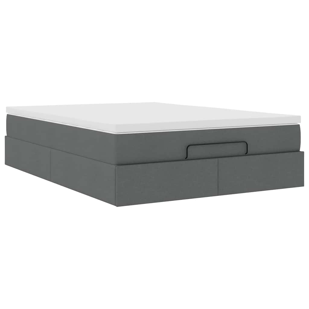 Cadre de lit ottoman avec matelas gris foncé 140x190 cm tissu - XIOS