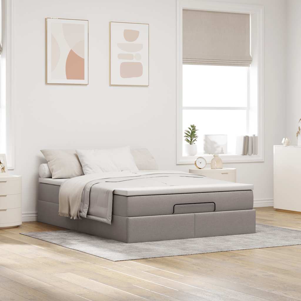 Cadre de lit ottoman avec matelas taupe 140x190 cm tissu - XIOS
