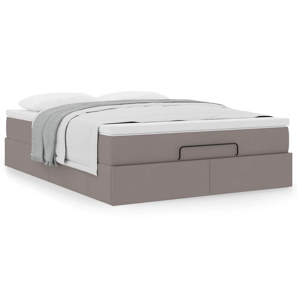 Cadre de lit ottoman avec matelas taupe 140x190 cm tissu - XIOS