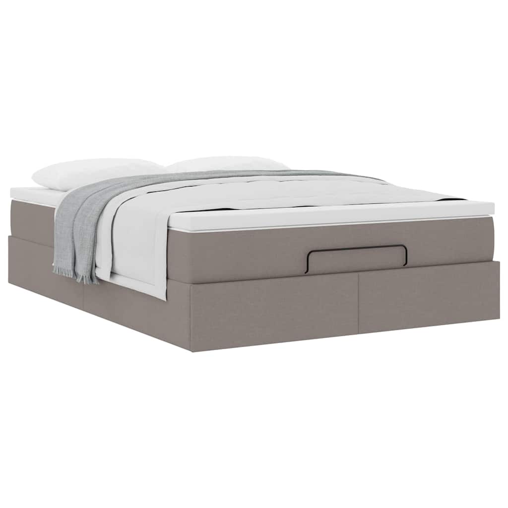 Cadre de lit ottoman avec matelas taupe 140x190 cm tissu - XIOS
