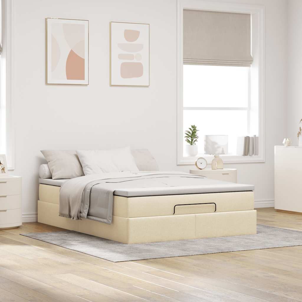 Cadre de lit ottoman avec matelas crème 140x190 cm tissu - XIOS