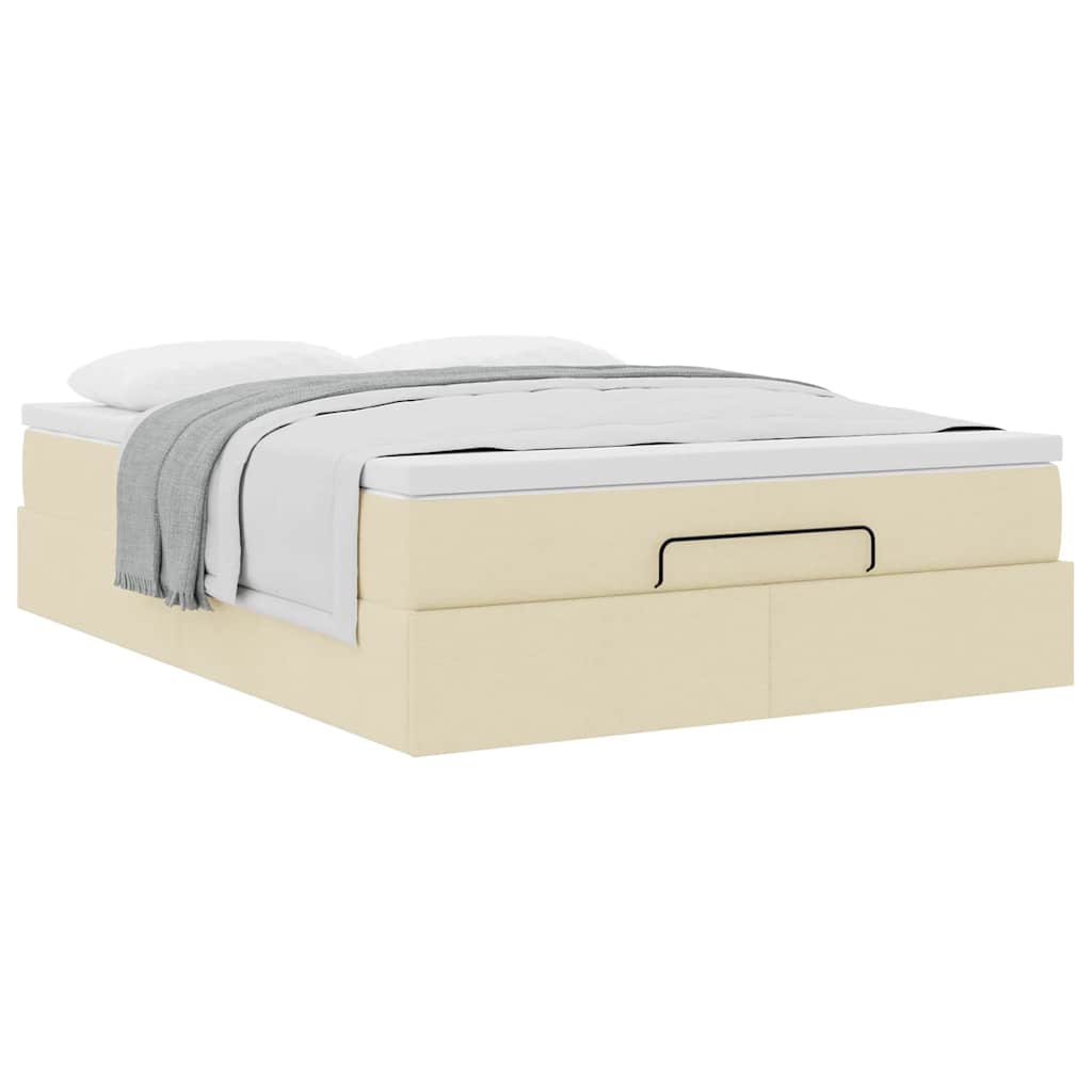 Cadre de lit ottoman avec matelas crème 140x190 cm tissu - XIOS
