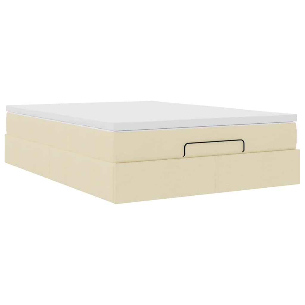 Cadre de lit ottoman avec matelas crème 140x190 cm tissu - XIOS