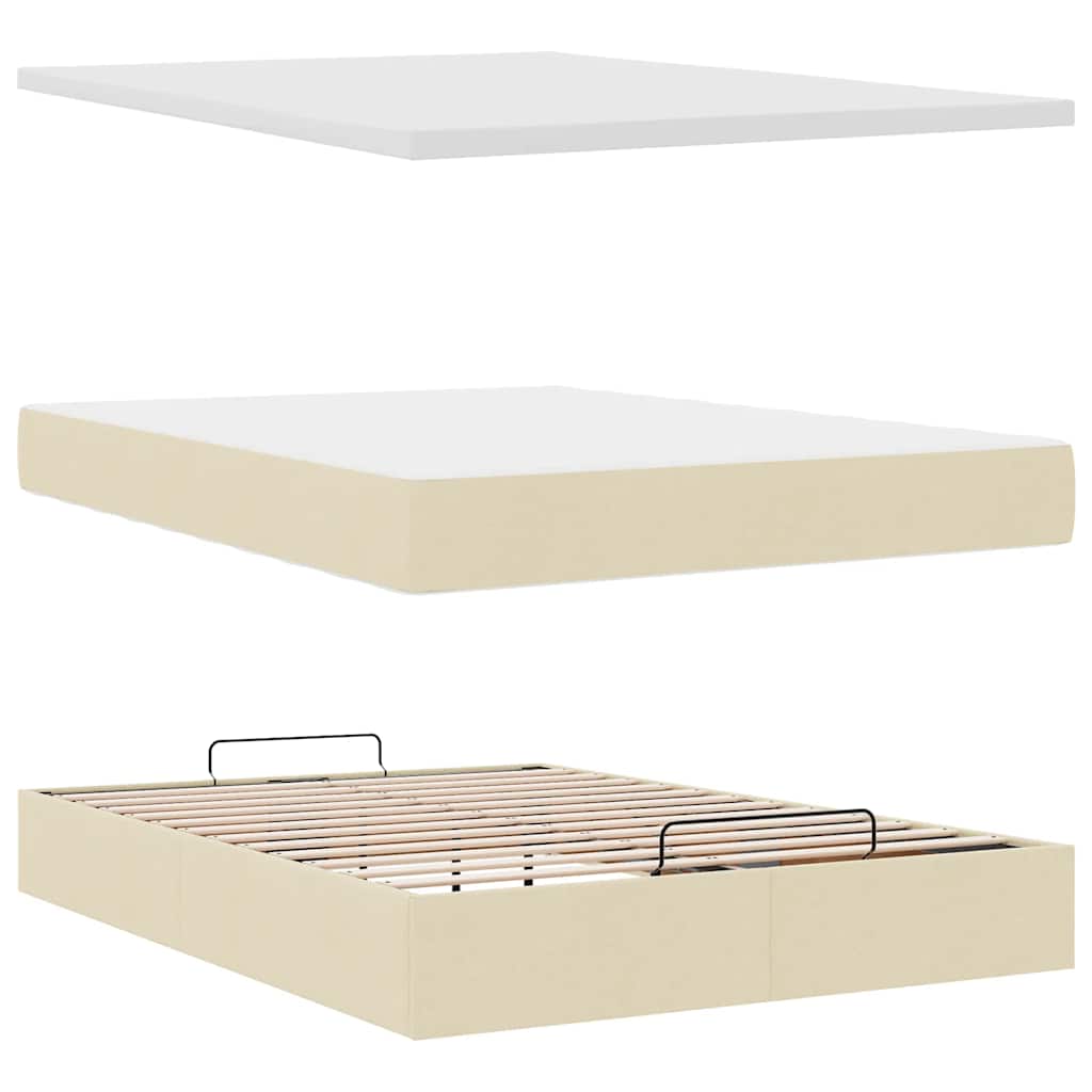 Cadre de lit ottoman avec matelas crème 140x190 cm tissu - XIOS