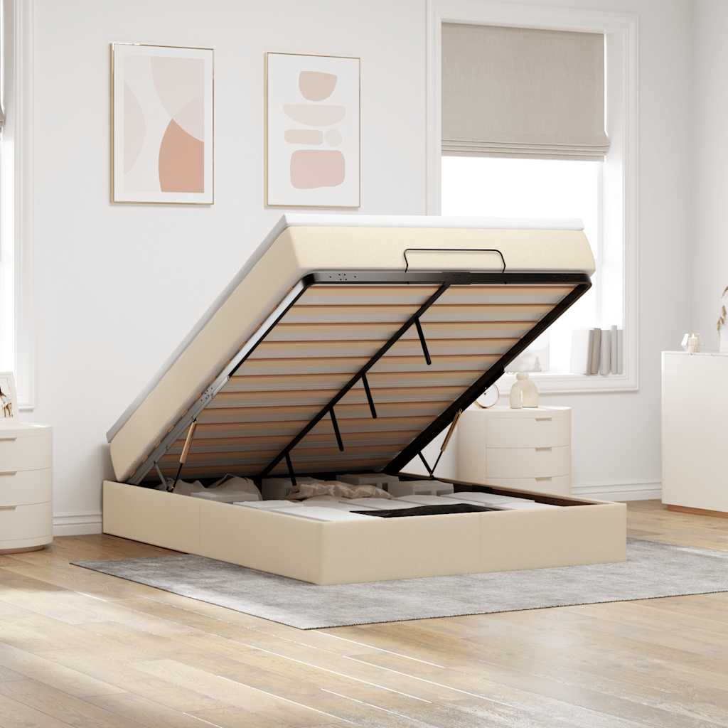 Cadre de lit ottoman avec matelas crème 140x190 cm tissu - XIOS