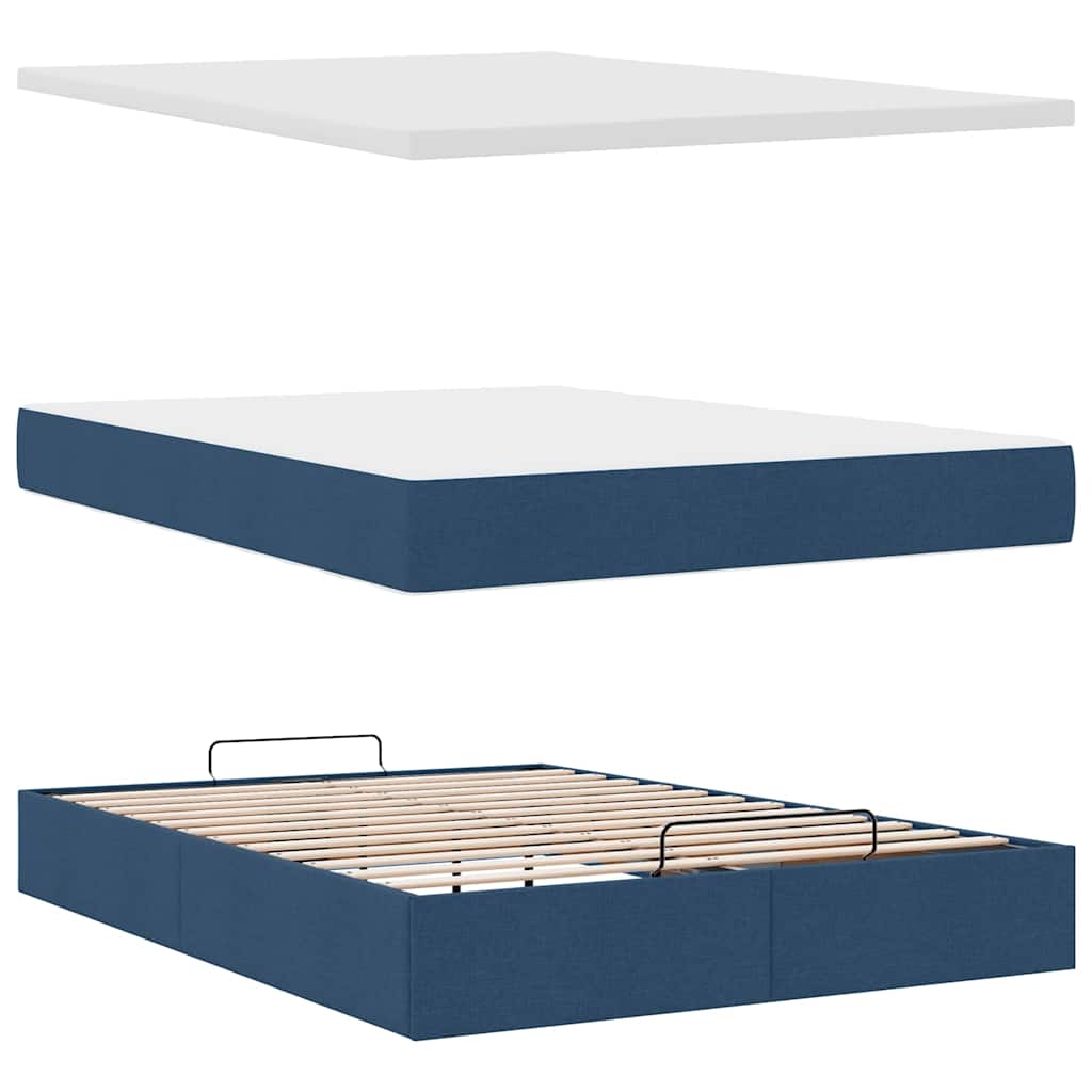 Cadre de lit ottoman avec matelas bleu 140x190 cm tissu - XIOS