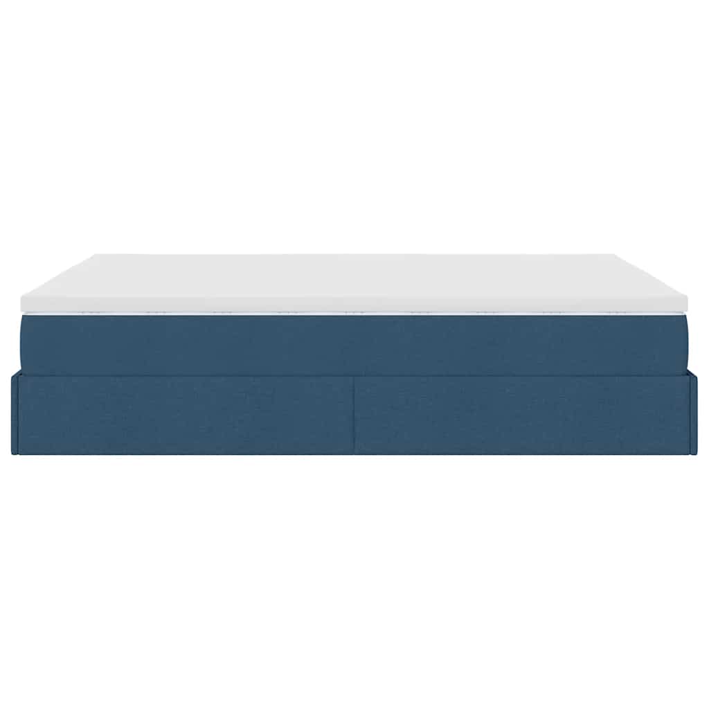 Cadre de lit ottoman avec matelas bleu 140x190 cm tissu