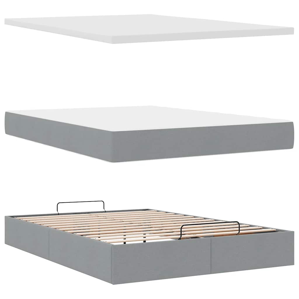 Cadre de lit ottoman et matelas gris clair 140x200 cm tissu - XIOS