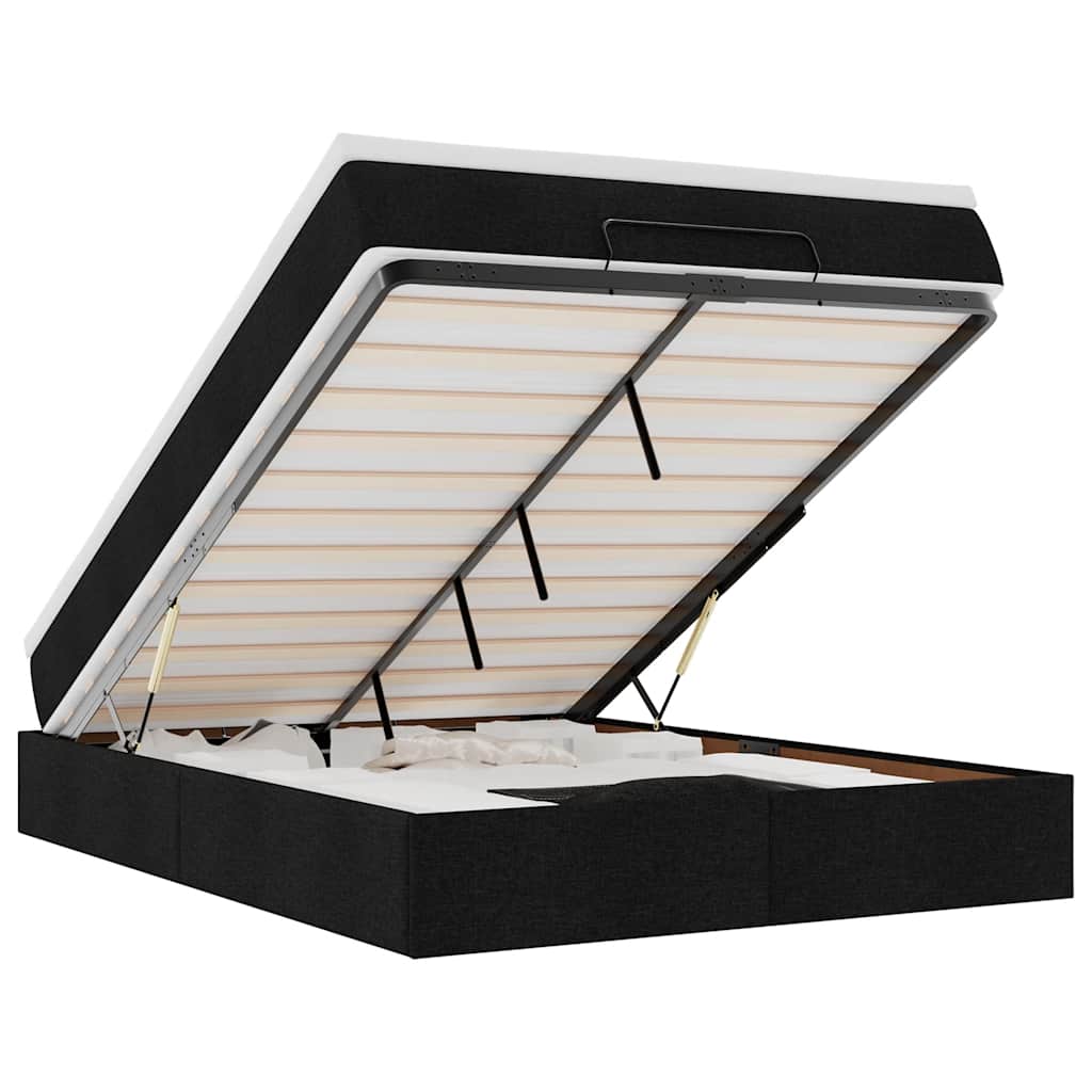 Cadre de lit ottoman avec matelas noir 140x200 cm tissu - XIOS