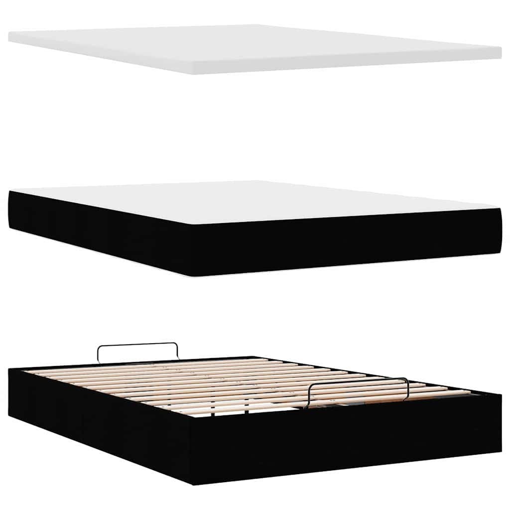 Cadre de lit ottoman avec matelas noir 140x200 cm tissu - XIOS